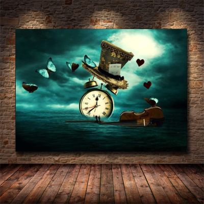 Clock Violin Butterfly Hat by Salvador Dali Surrealism Creative Retro Canvas Painting Posters Prints Wall Art Pictures 40x60cm(16x24in) Frameless