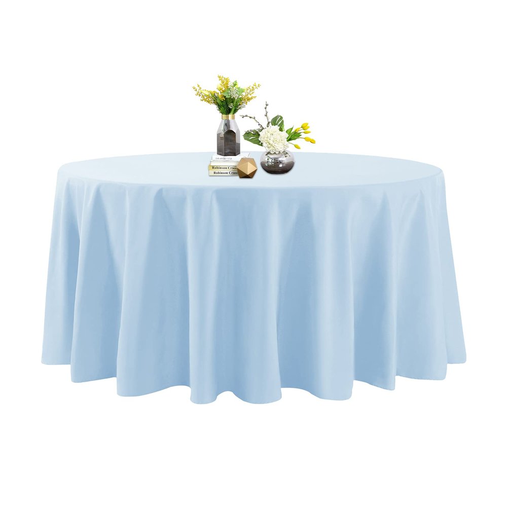 120 Inch Stain and Wrinkle Resistant Washable Polyester Table Cloth, Decorative Table Cloth for Dining Table, Buffet Parties and Wedding, Blue Mist