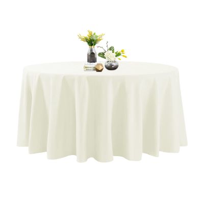 120 Inch Stain and Wrinkle Resistant Washable Polyester Table Cloth, Decorative Table Cloth for Dining Table, Buffet Parties and Wedding, Ivory