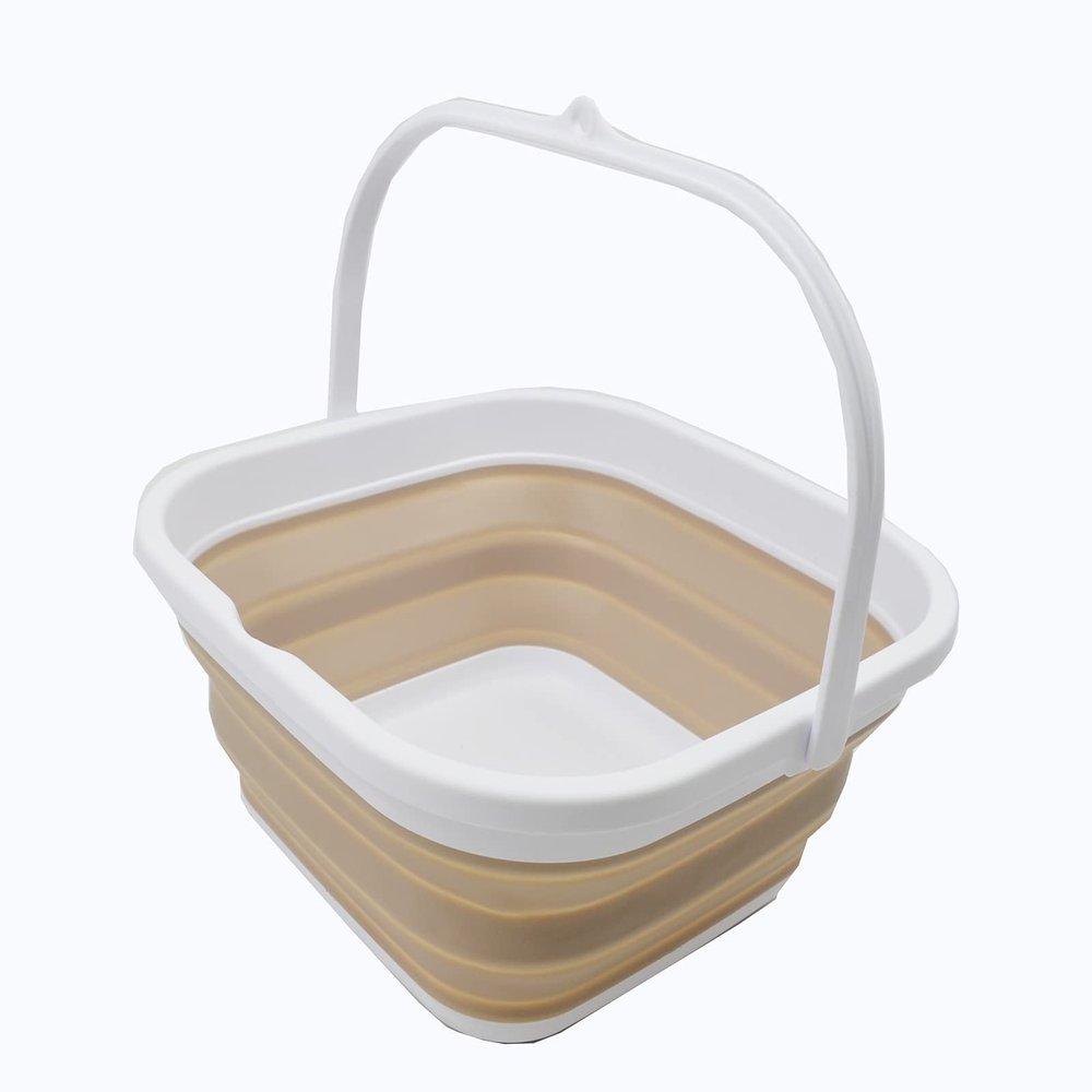 SAMMART 5.5L (1.4 Gallon) Collapsible Square Handy Bucket/Foldable SquareWater Pail/Portable Tub with Handle. (White/Latte, 1)