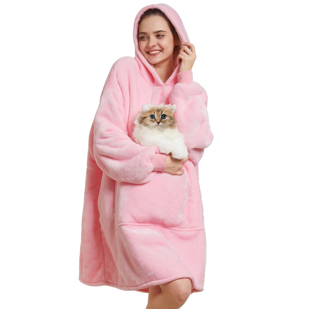 Aemilas Wearable Blanket Hoodie - Sherpa Blankets Sweatshirt as Gifts for Mom Girlfriend Women, Cozy Hooded Blanket With Giant Pocket(Light Pink)