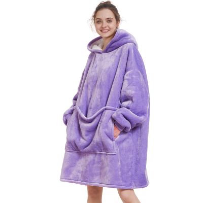 Aemilas Wearable Blanket Hoodie - Warm Plush Sherpa Hooded Blankets Sweatshirt as Birthday Gifts for Women Men with Giant Pocket(Violet Purple)