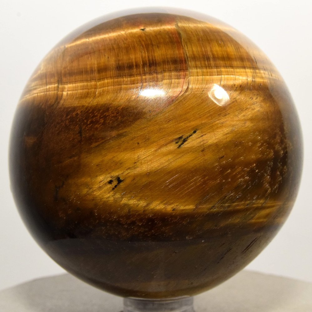 65mm Yellow Golden Tiger's Eye Sphere Chatoyant Crystal Ball Natural Polished Mineral Hawk's Eye Stone - Africa + Stand