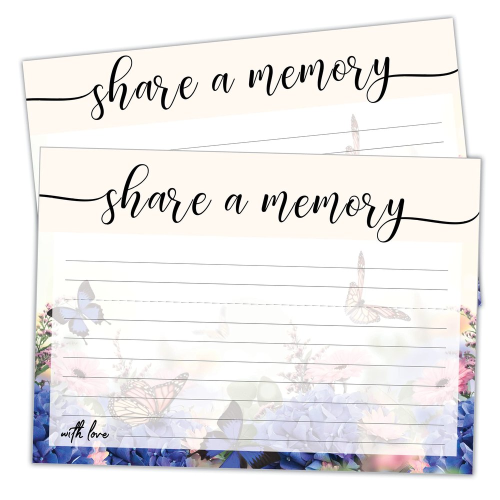100 Large Share A Memory Cards - Oversize - 5" x 7" - Celebration of Life - Birthday - Funeral - Memorial - Graduation - Bridal Shower Game - Going Away - Anniversary - Retirement (Butterfly)