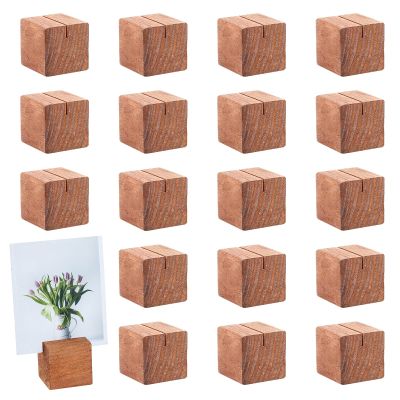 OLYCRAFT 20 Pcs Wood Place Card Holders Pine Wood Table Number Stands Saddle Brown Square Table Sign Stands for Wedding Dinner Home Party Events Decoration - 14.2g/pc