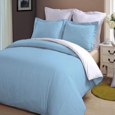 100% Cotton 600 Thread Count 3 Piece Reversible Duvet Set, 1 Piece Reversible Duvet Cover With Zipper Closure & Corner Ties And 2 Pillow Cover (King/California King Size, White/Light Blue)