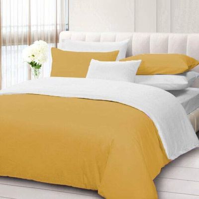 100% Cotton 600 Thread Count 3 Piece Reversible Duvet Set, 1 Piece Reversible Duvet Cover With Zipper Closure & Corner Ties And 2 Pillow Cover (King/California King Size, Gold/White)