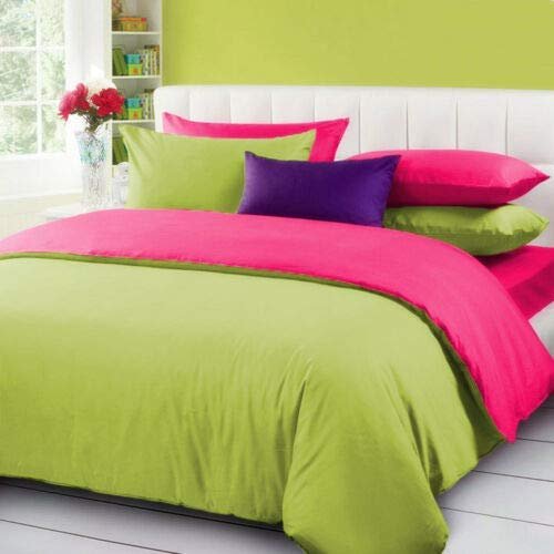 100% Cotton 600 Thread Count 3 Piece Reversible Duvet Set, 1 Piece Reversible Duvet Cover With Zipper Closure & Corner Ties And 2 Pillow Cover (King/California King Size, Sage/Hot Pink)