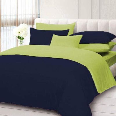 100% Cotton 600 Thread Count 3 Piece Reversible Duvet Set, 1 Piece Reversible Duvet Cover With Zipper Closure & Corner Ties And 2 Pillow Cover (King/California King Size, Navy Blue/Sage)