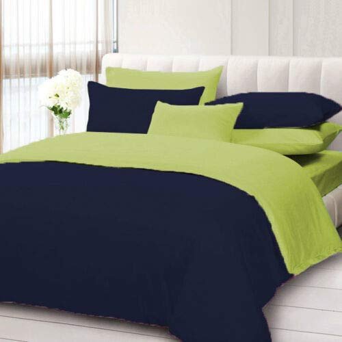 100% Cotton 600 Thread Count 3 Piece Reversible Duvet Set, 1 Piece Reversible Duvet Cover With Zipper Closure & Corner Ties And 2 Pillow Cover (King/California King Size, Navy Blue/Sage)