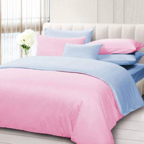 100% Cotton 600 Thread Count 3 Piece Reversible Duvet Set, 1 Piece Reversible Duvet Cover With Zipper Closure & Corner Ties And 2 Pillow Cover (King/California King Size, Pink/Sky Blue)