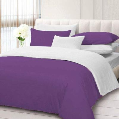 100% Cotton 600 Thread Count 3 Piece Reversible Duvet Set, 1 Piece Reversible Duvet Cover With Zipper Closure & Corner Ties And 2 Pillow Cover (King/California King Size, Purple/White)