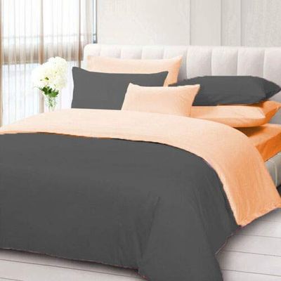100% Cotton 600 Thread Count 3 Piece Reversible Duvet Set, 1 Piece Reversible Duvet Cover With Zipper Closure & Corner Ties And 2 Pillow Cover (King/California King Size, Peach/Dark Grey)