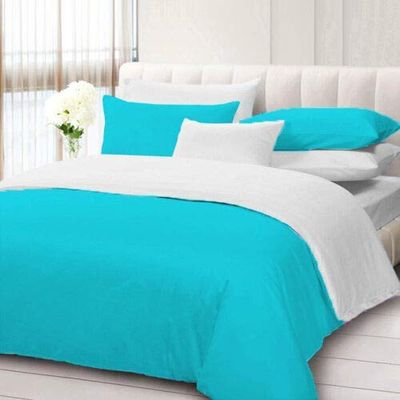 100% Cotton 600 Thread Count 3 Piece Reversible Duvet Set, 1 Piece Reversible Duvet Cover With Zipper Closure & Corner Ties And 2 Pillow Cover (King/California King Size, Turquoise/White)