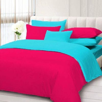 100% Cotton 600 Thread Count 3 Piece Reversible Duvet Set, 1 Piece Reversible Duvet Cover With Zipper Closure & Corner Ties And 2 Pillow Cover (King/California King Size, Hot Pink/Turquoise)