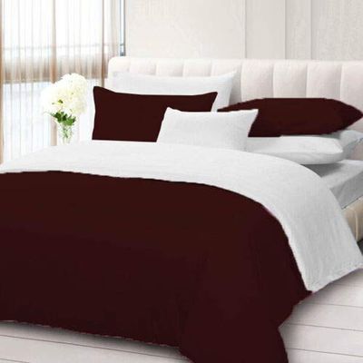 100% Cotton 600 Thread Count 3 Piece Reversible Duvet Set, 1 Piece Reversible Duvet Cover With Zipper Closure & Corner Ties And 2 Pillow Cover (King/California King Size, Wine/White)