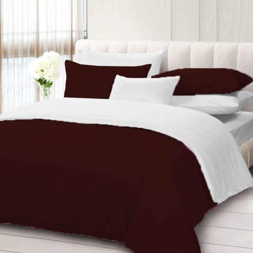 100% Cotton 600 Thread Count 3 Piece Reversible Duvet Set, 1 Piece Reversible Duvet Cover With Zipper Closure & Corner Ties And 2 Pillow Cover (King/California King Size, Wine/White)