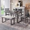 6 Pieces Dining Table Set, Wood Rrectangle Table and 4 Chairs with Bench with Cushion, Dining Room Set, Kitchen Table Set for 6 Persons, Gray view 1