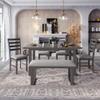 6 Pieces Dining Table Set, Wood Rrectangle Table and 4 Chairs with Bench with Cushion, Dining Room Set, Kitchen Table Set for 6 Persons, Gray view 2