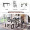 6 Pieces Dining Table Set, Wood Rrectangle Table and 4 Chairs with Bench with Cushion, Dining Room Set, Kitchen Table Set for 6 Persons, Gray view 3