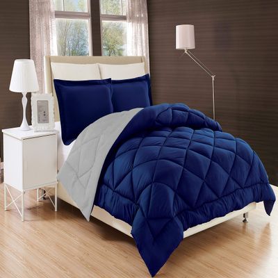 1PCS All Season Comforter Twin XL Duvet Insert 100% Cotton Bedding Navy Blue/Light Grey Comforter Set Twin-XL (68'' x 90'')
