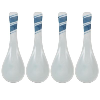 Cabilock 4pcs Japanese Ceramic Spoons Multipurpose Soup and Rice Spoons for Home Kitchen and Restaurant Use Stylish Striped Design for Serving Porridge and Ramen