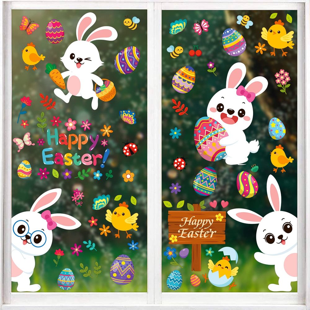 Taspire 9 Sheets Easter Window Clings Reusable, Easter Window Decorations, Easter Window Sticker, Easter Window Clings Stickers for Glass Windows Decorations