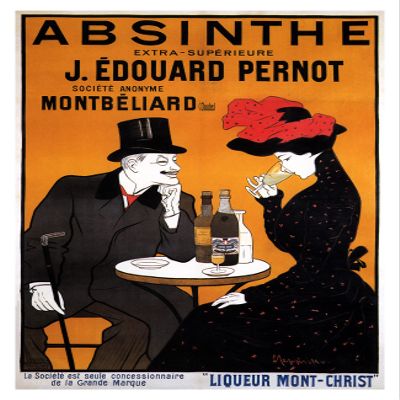Absinthe J. Edouard Pernot Couple in a Parisian Cafe Woman Drinking French Alcohol Drink 1900 by Cappiello 12" X 16" Image Size Vintage Poster on matte paper