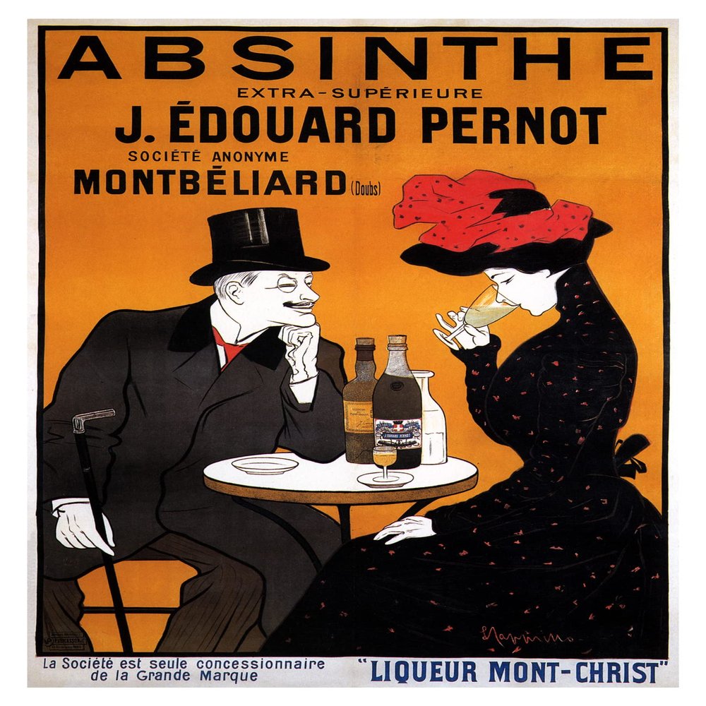 Absinthe J. Edouard Pernot Couple in a Parisian Cafe Woman Drinking French Alcohol Drink 1900 by Cappiello 12" X 16" Image Size Vintage Poster on matte paper
