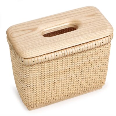 Teng Jin Nantucket Desk Baskets Cane-on-cane weave Tissue Holders for Bathrooms Oblong Tissue