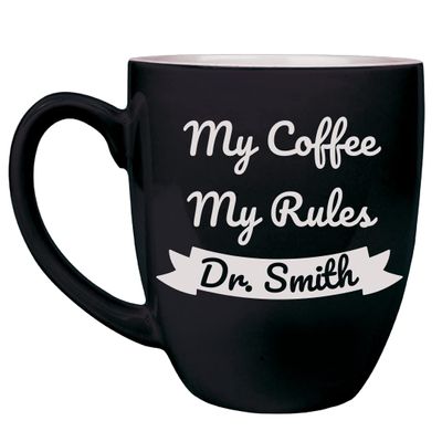 16 oz. Ceramic Bistro Coffee Mug | Fully Personalized | |Custom Gift| Different design and font options | Housewarming gift, wedding gift, for him, for her (Black)