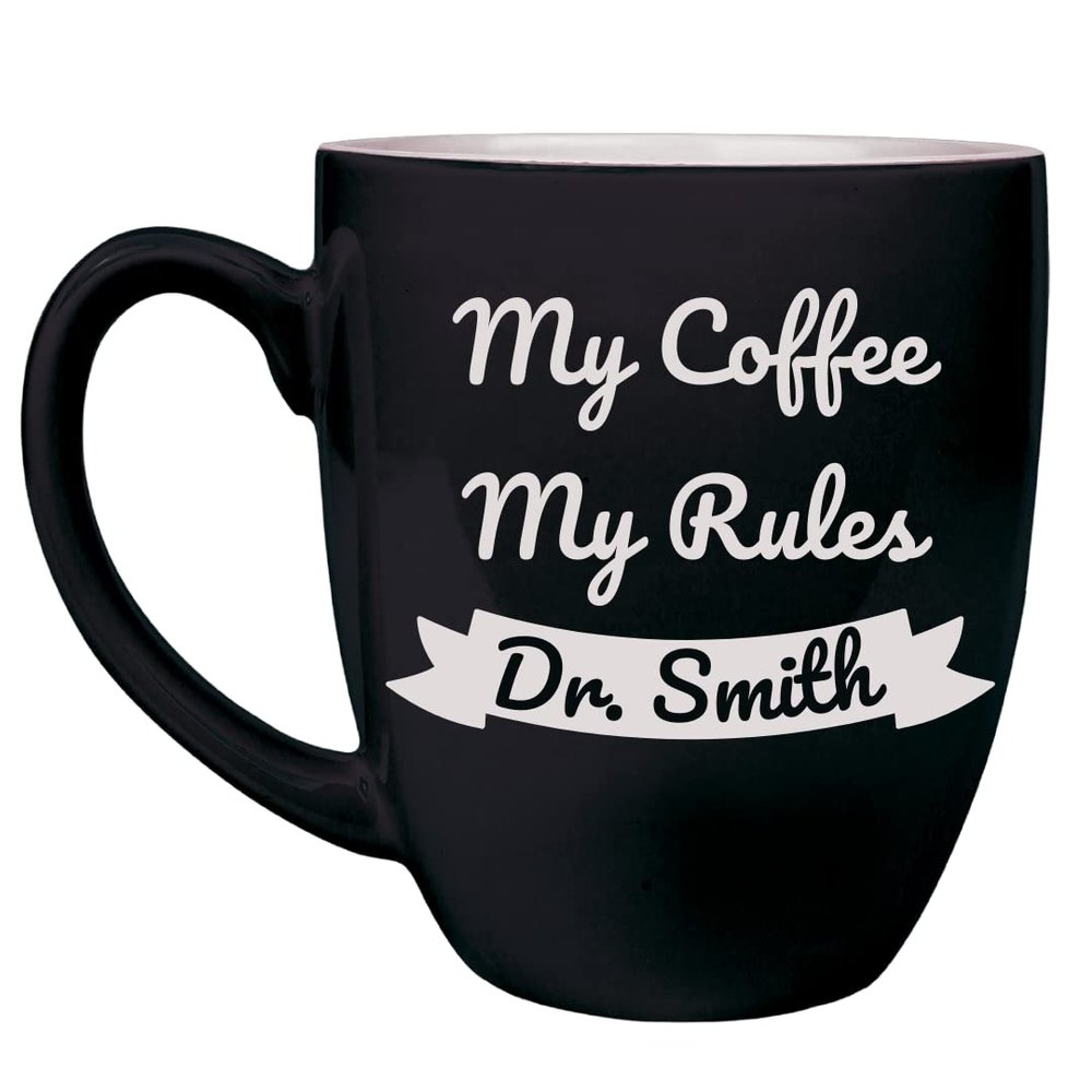 16 oz. Ceramic Bistro Coffee Mug | Fully Personalized | |Custom Gift| Different design and font options | Housewarming gift, wedding gift, for him, for her (Black)