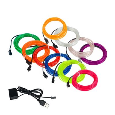 Fengyan Landscape lights 10 Colors 10M Flexible Glow EL Wire Rope LED Strip Neon Light with USB Connect Dance Party Decor Lighting LED Street Lamp ( Color : USB connector , Emitting Color : White )