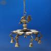 Exotic India 9" Brass Peacock Hanging Diya with Bells | Handmade - Brass view 1