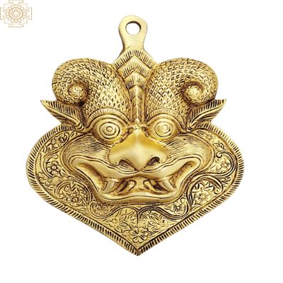 6" Auspicious Kirtimukha Mask | Wall Hanging | Brass Statue | Handmade | Made in India - Brass