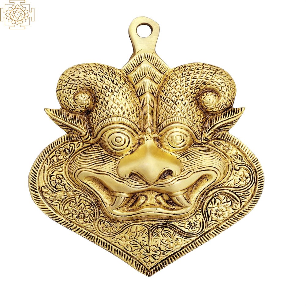 6" Auspicious Kirtimukha Mask | Wall Hanging | Brass Statue | Handmade | Made in India - Brass