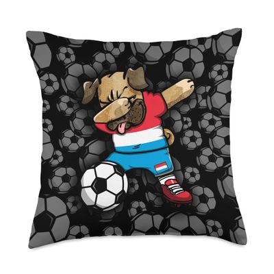 Dabbing Pug Luxembourg Soccer Fans Jersey - Football Lovers Throw Pillow