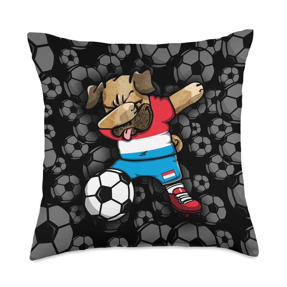 Dabbing Pug Luxembourg Soccer Fans Jersey - Football Lovers Throw Pillow
