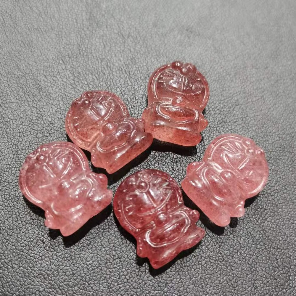 5pcs Natural Strawberry Quartz Crystal Mini Carving for DIY - (Color: Burgundy)