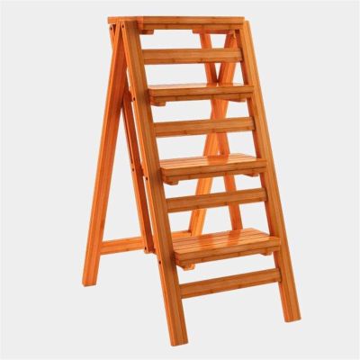 ACUIPP Multifunction Ladder Solid Wood House Stool Folding Chair for Children in The Province Two-Level Space Four-Step Staircase Ascending Scale, 42 X 67 X 92 cm/Log Color