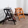 ACUIPP Kitchen Wooden Ladders Small Foot Stools 3-Step Wood Folding Step Stool,Indoor Folding Stepladder Portable Shoe Bench/Flower Rack Suitable Kids Children Adult/Black Walnut view 3