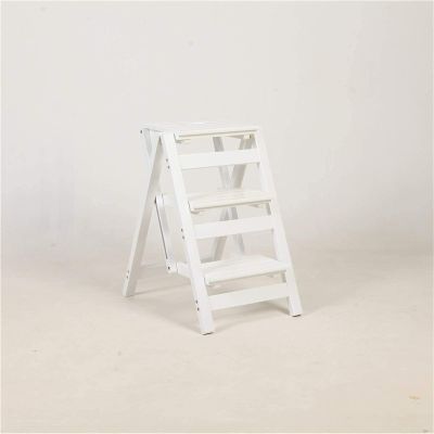 ACUIPP Folding Conductor Solid Wood Folding Portable Steplip Ascending Conductors Steps Multifunction Removable Office Ladder Storage Kitchen High Stool Household Ladder/Three Floors