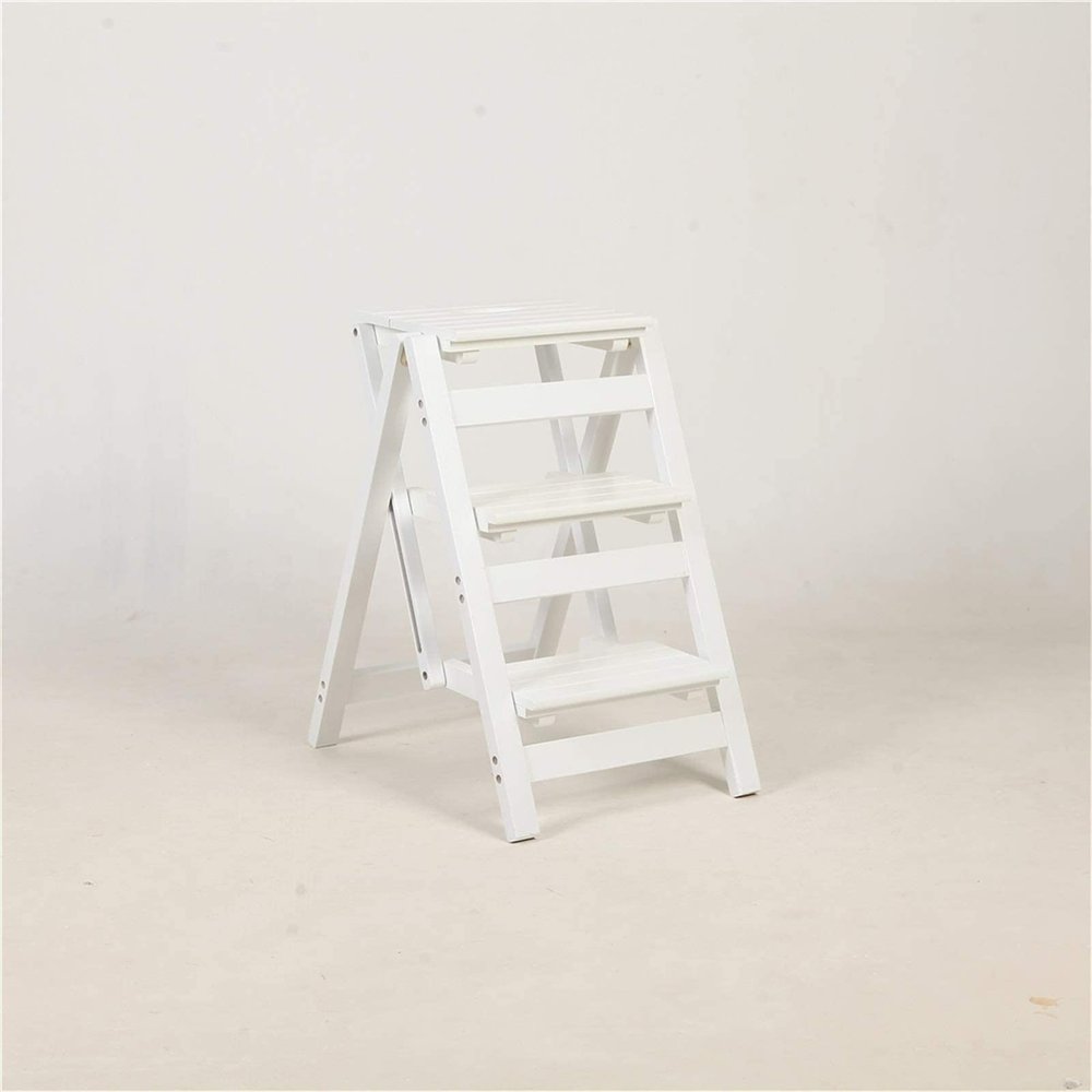 ACUIPP Folding Conductor Solid Wood Folding Portable Steplip Ascending Conductors Steps Multifunction Removable Office Ladder Storage Kitchen High Stool Household Ladder/Three Floors