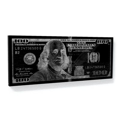 100 Bill Silver Canvas Art - Money Benjamin Franklin Hundred Cash Home Decor Print Poster Painting Small 20x8" / 0.75" | Sense Canvas