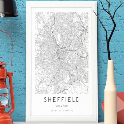 MG Global - Sheffield Map Poster - England - United Kingdom - City Map Art - Gift for Travel Lover - Wall Art Decor
