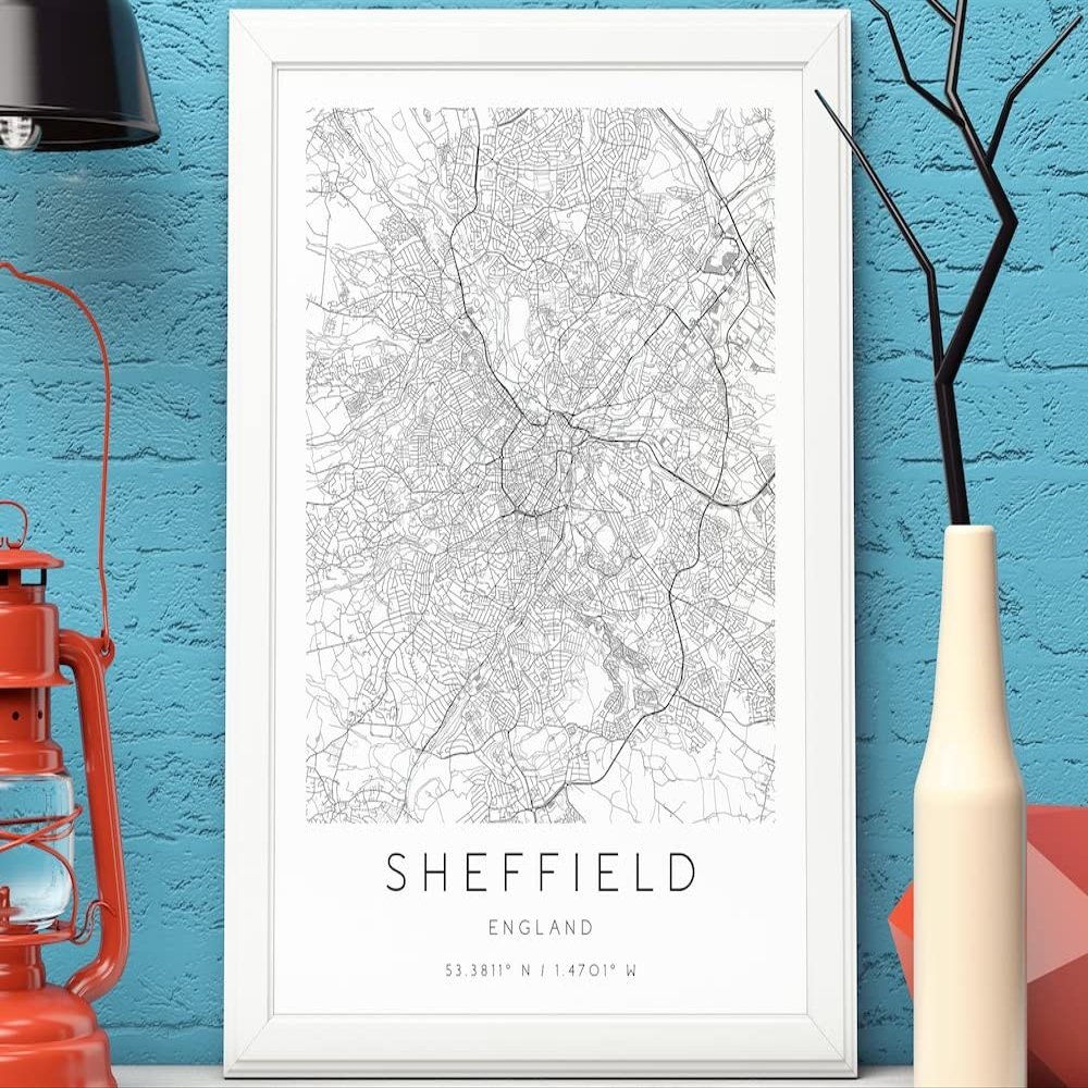 MG Global - Sheffield Map Poster - England - United Kingdom - City Map Art - Gift for Travel Lover - Wall Art Decor