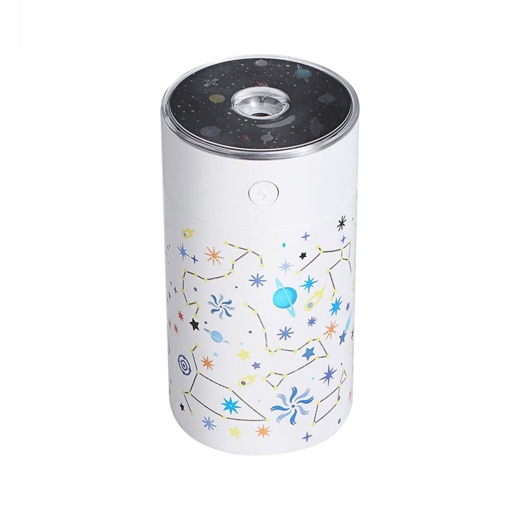 Grafken Humidifier with Starry Sky Projector Humidifier Small Car Home Silent Bedroom Portable Night Light Creative Children's Room Office Desktop Girl Room (Color : White)