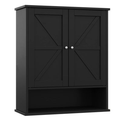 Reettic 23.6x27.6 inch Farmhouse Medicine Cabinet with 2 Barn Doors, Large Bathroom Cabinet Wall Mount with Adjustable Shelf, Over The Toilet Storage for Bathroom, Living Room, Kitchen, Black BMGZ103B