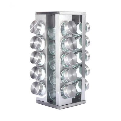 Square Spice Rack, 20 Spice Jars, Spice Rack can be rotated 360, Spice jar with lid, 20 88ml Glass Spice Jars (17 * 17 * 34cm)