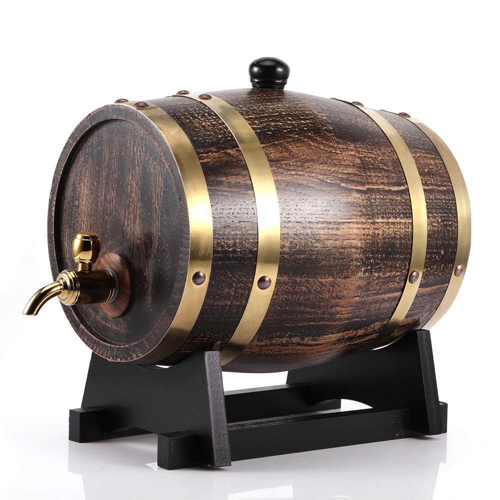 3L Whiskey Wooden Oak Dispenser Wine Brandy Whisky Keg Bucket Container with Faucet